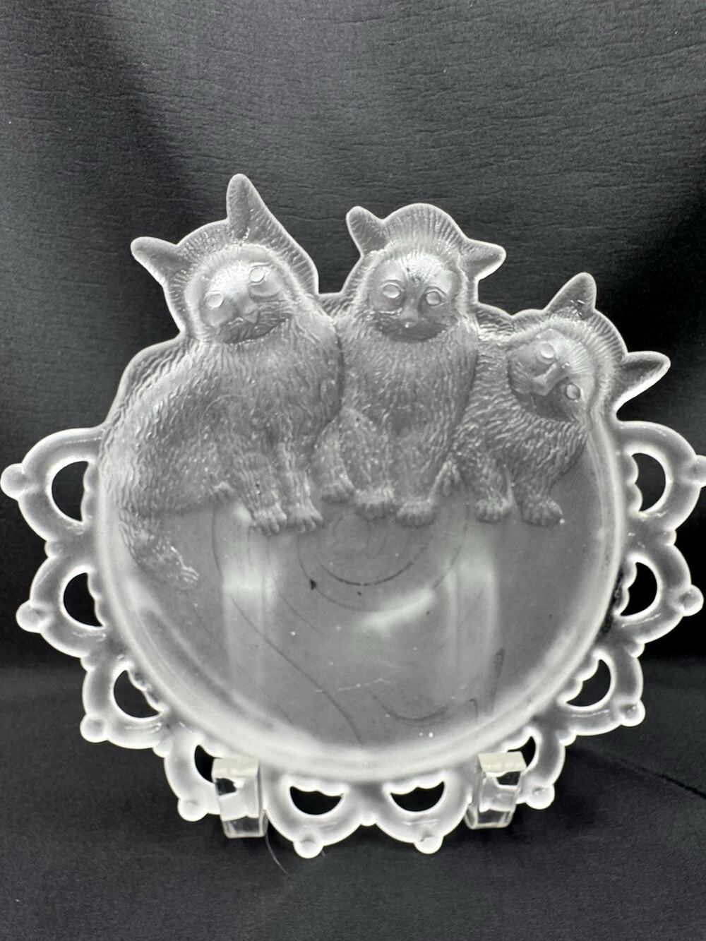 Vintage Westmoreland Frosted Glass 3 Kitten Plate Decorative #1 CAT MCM